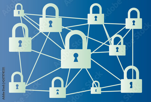 Redes seguras de internet con candado zul.