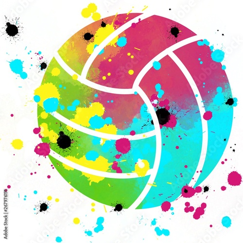 Volleyball splattered watercolor paint sports