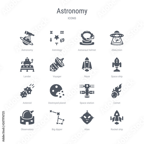 Fototapeta Naklejka Na Ścianę i Meble -  set of 16 vector icons such as rocket ship, alien, big dipper, observatory, comet, space station, destroyed planet, asteroid from astronomy concept. can be used for web, logo, ui\u002fux