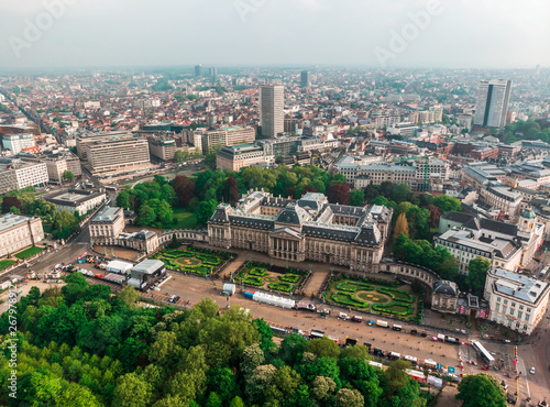 Royal Palace from the air, photo from the drone of the main attraction of Brussels.