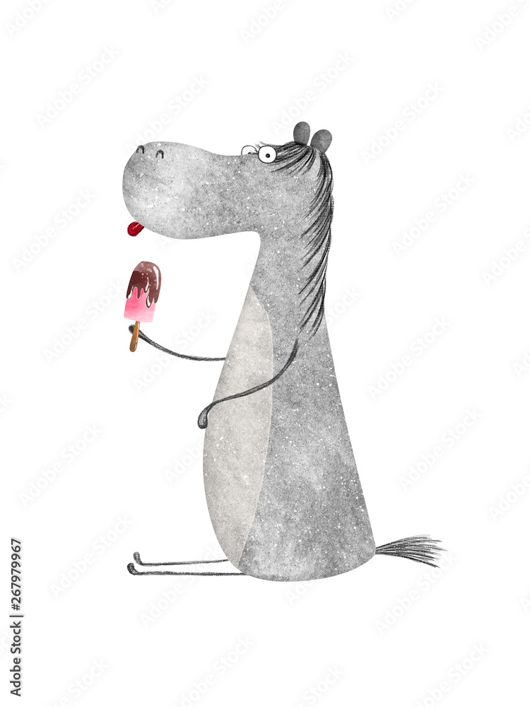 Cute horse eating ice cream Stock Illustration Adobe Stock