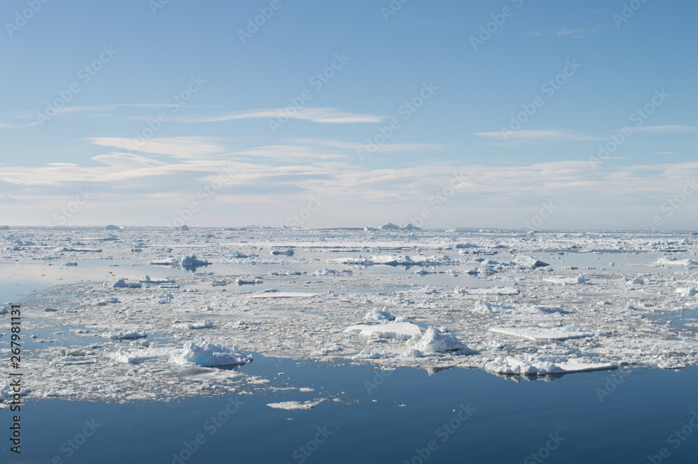 A view of the antarctica, sea and ice. Ice melting at the antarctica, global warming is a present danger for future generations 