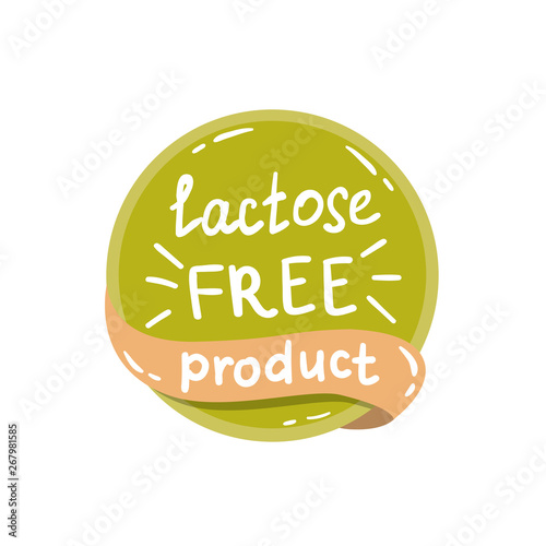 Vector round colorfull eco label with text - lactose free product.