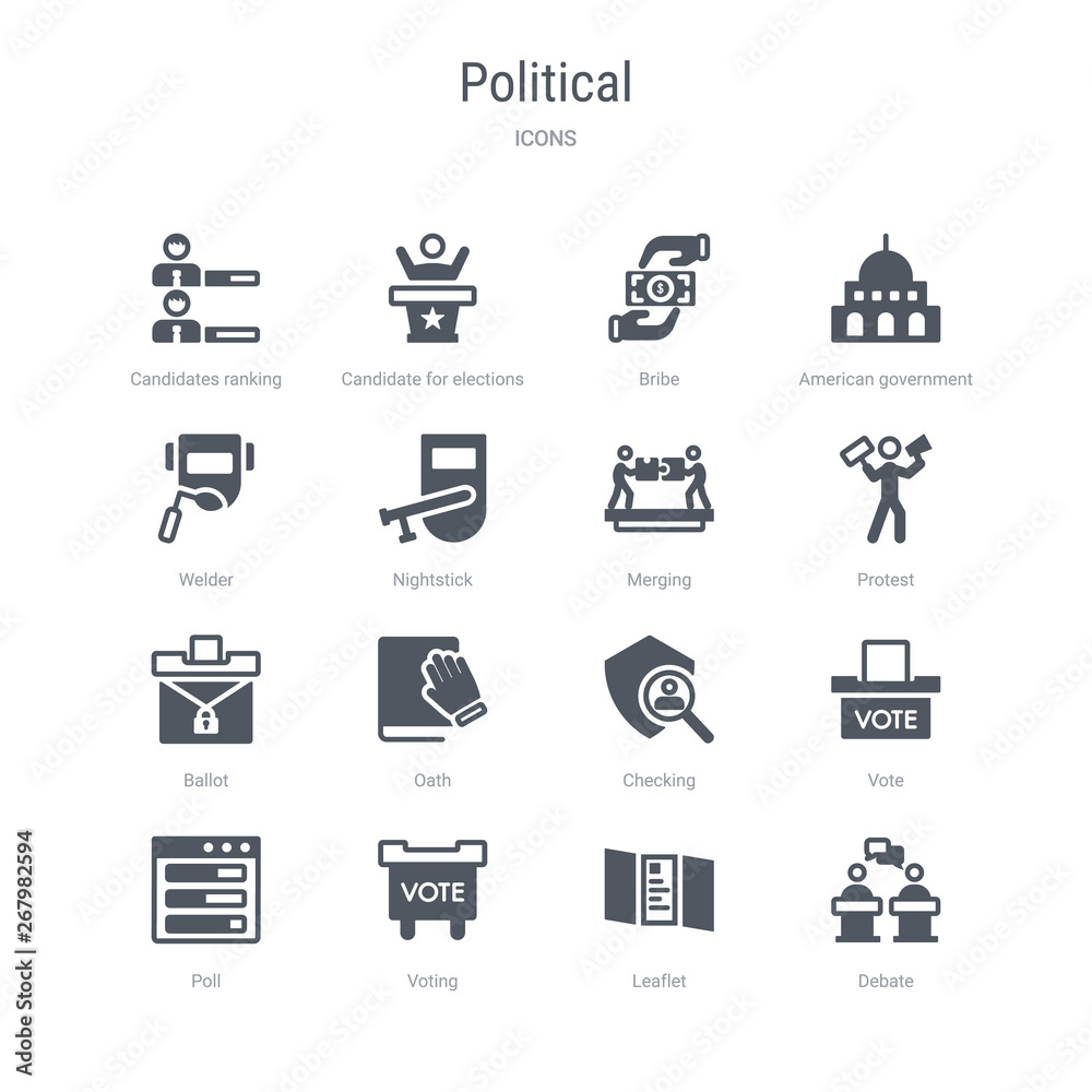 set of 16 vector icons such as debate, leaflet, voting, poll, vote, checking, oath, ballot from political concept. can be used for web, logo, ui\u002fux