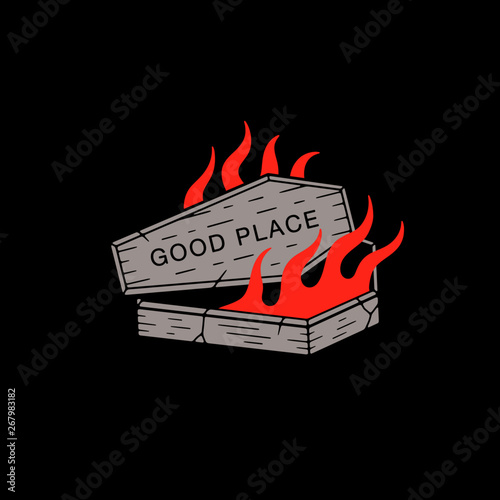 GOOD PLACE COFFIN AND FIRE COLOR BLACK BACKGROUND