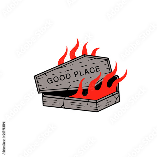 GOOD PLACE COFFIN AND FIRE COLOR WHITE BACKGROUND
