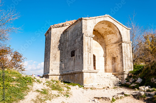 Old stone mountain Karaite kenasy Medieval cave city-fortress Chufut-Kale, Bakhchisaray, Crimea