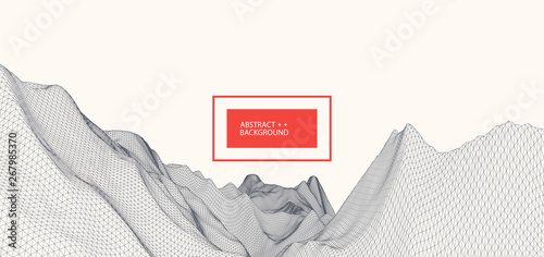 Wireframe landscape background. Futuristic vector illustration.