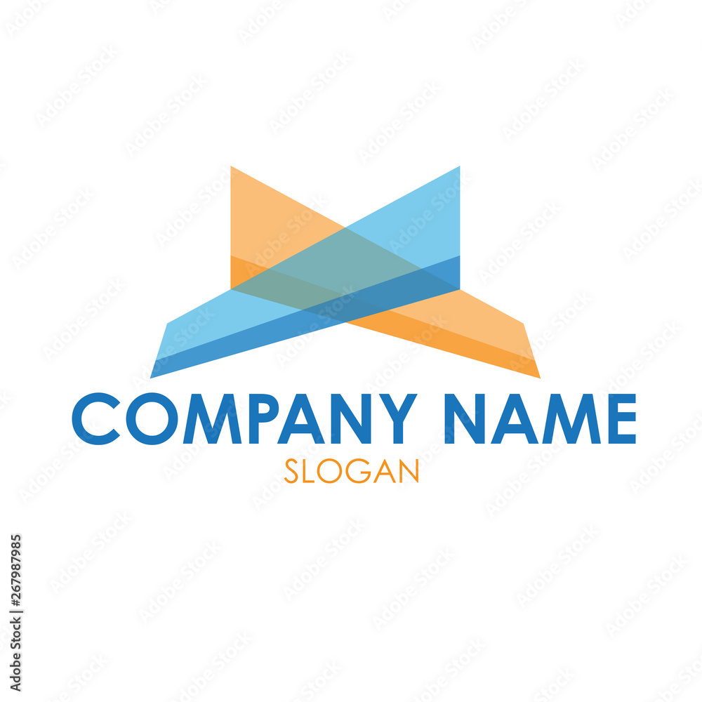 Obraz premium airplane logo design with blue and orange airplane wing. Using for air line company or travel company or air transportation. (logo , icon and symbol)