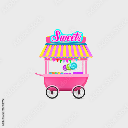 Realistic  street food cart .Sweets cart mockup. 