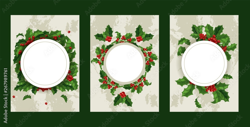 Holly berries vector Christmas traditional decoration frame on Xmas winter holiday backdrop illustration of framed decorative red berry green leaf plant on December background set Holly berries vector Christmas traditional decoration frame on Xmas winter holiday backdrop illustration of framed decorative red berry green leaf plant on December background set