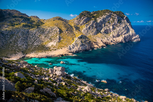 Beautiful blue water of the sea in Majorca, Malorca, Spain. summer vacation photo
