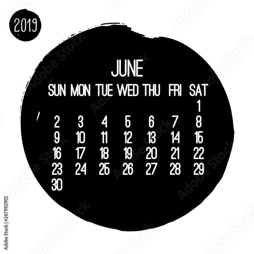 June year 2019 monthly calendar