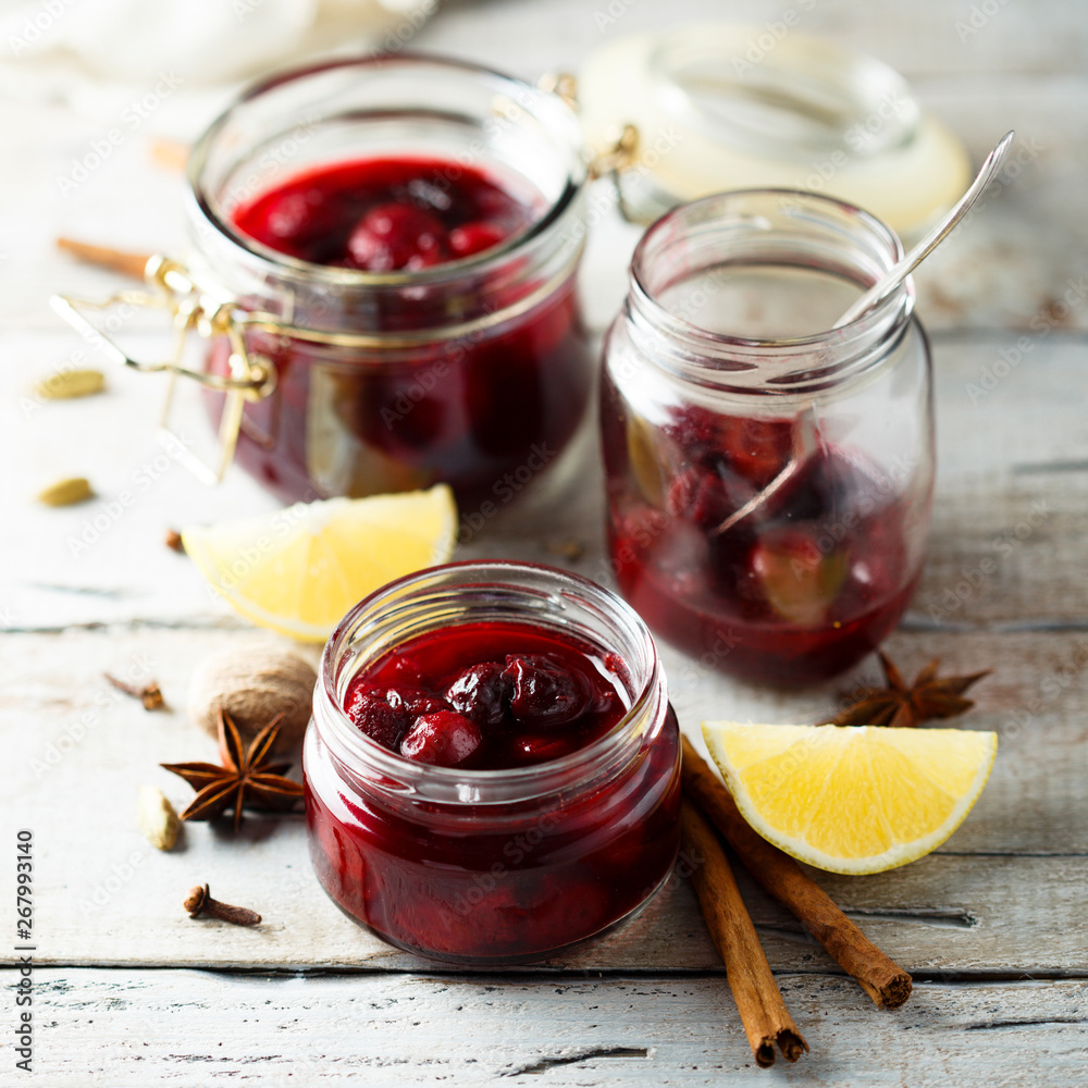 Homemade cherry jam with lemon and cinnamon Homemade cherry jam with lemon and cinnamon
