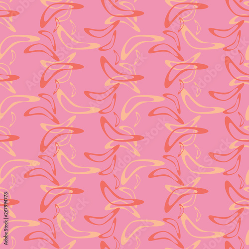 Simple seamless pattern with hand drawn flying boomerangs. Soft design in pale shades for textile, wrapping paper, prints, fabric, wallpaper, web etc.