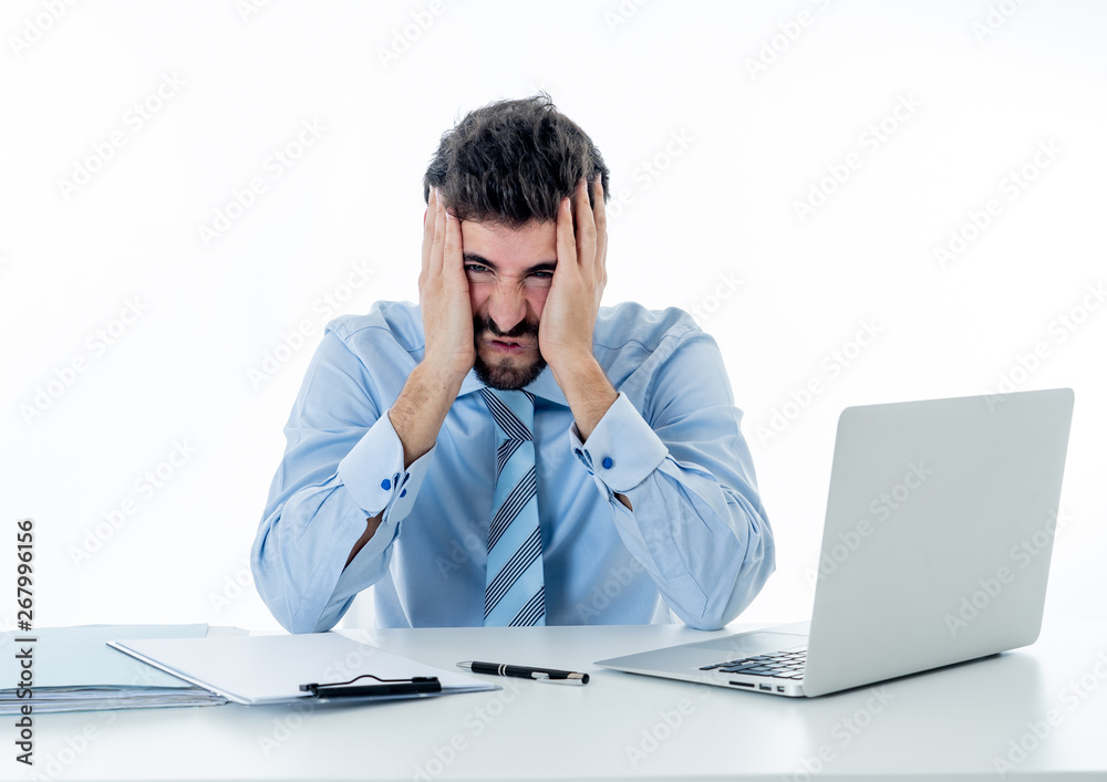Portrait of angry and frustrated businessman shouting at laptop desperate, overworked and stressed Portrait of angry and frustrated businessman shouting at laptop desperate, overworked and stressed