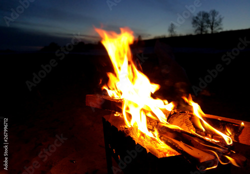 Hot flame of fire in nature a fire rest