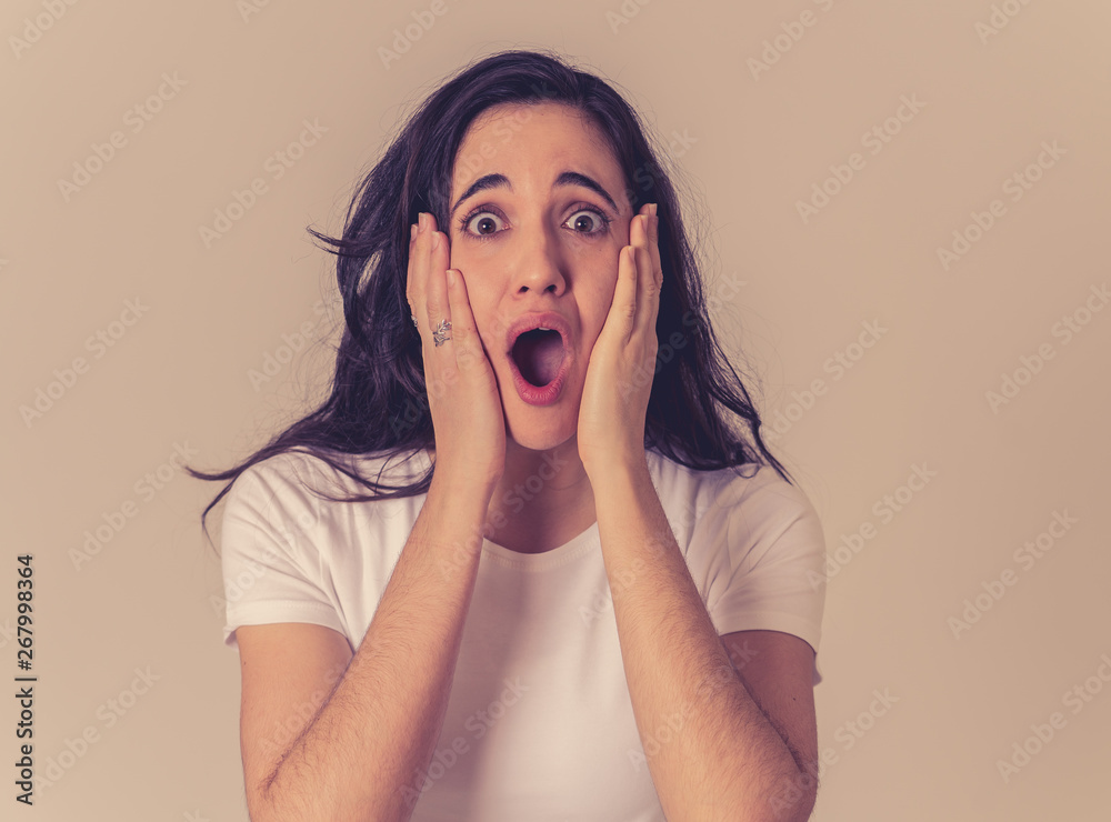 Young excited woman shocked and happy looking at unbelievable sales or surprise with overjoy Young excited woman shocked and happy looking at unbelievable sales or surprise with overjoy