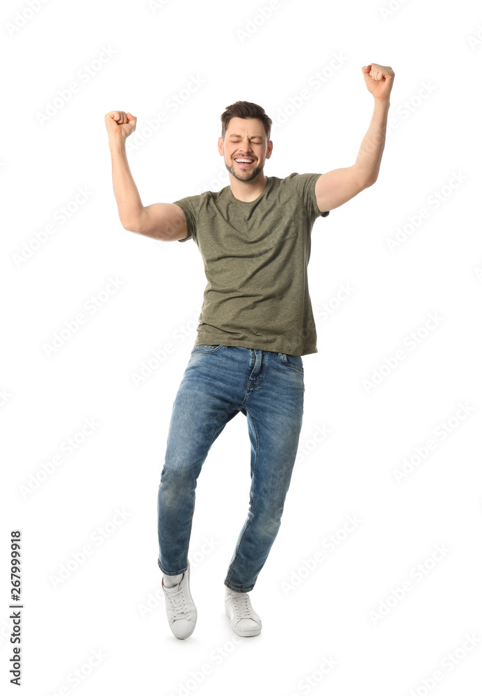 Full length portrait of emotional handsome man on white background Full length portrait of emotional handsome man on white background