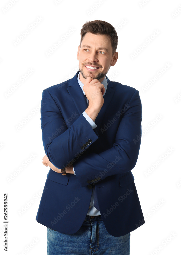 Portrait of happy businessman posing on white background Portrait of happy businessman posing on white background