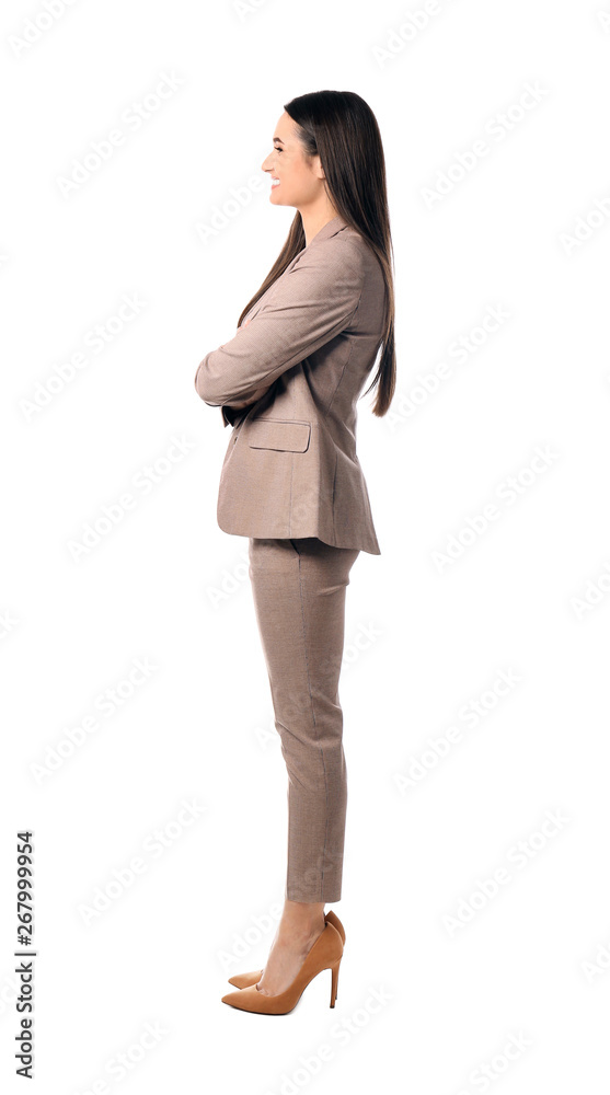 Full length portrait of businesswoman posing on white background Full length portrait of businesswoman posing on white background