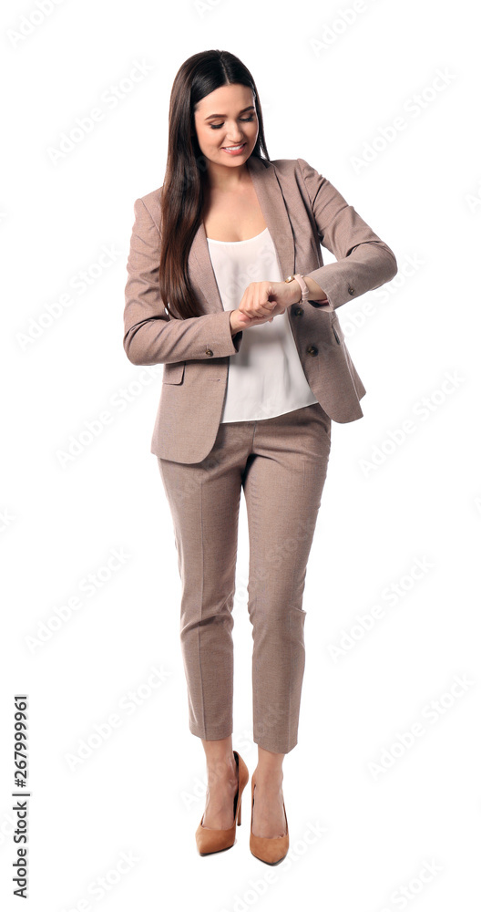 Full length portrait of businesswoman posing on white background Full length portrait of businesswoman posing on white background