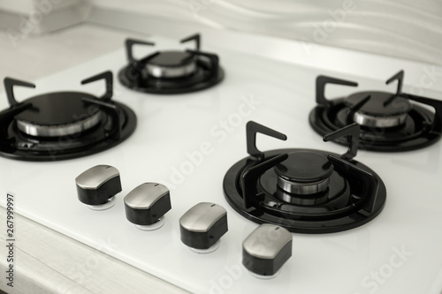 Modern built-in gas cooktop. Kitchen appliance