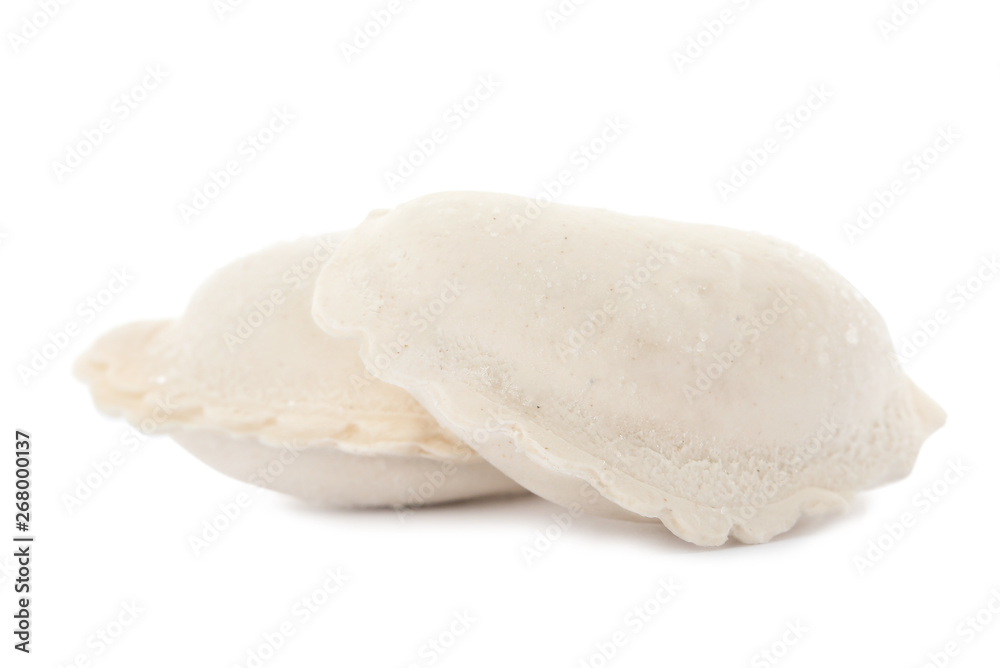 Raw dumplings with tasty filling on white background Raw dumplings with tasty filling on white background