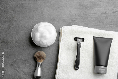 Obraz na płótnie Flat lay composition with men's cosmetic products on grey background