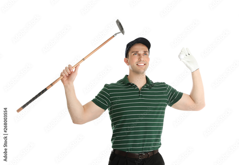 Young man with golf club on white background Young man with golf club on white background