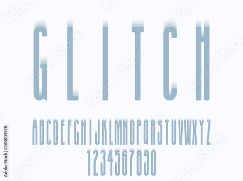 Minimalistic font with glitch effect. Vector illustration