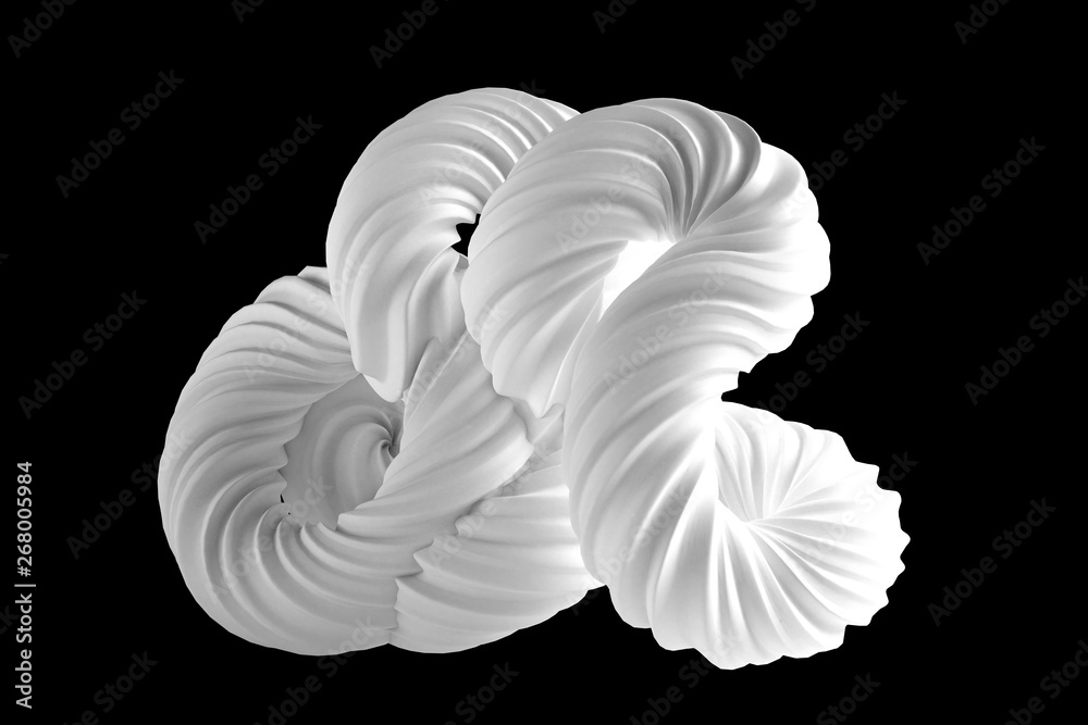 Abstract white shape on a black background. 3d illustration, 3d rendering.