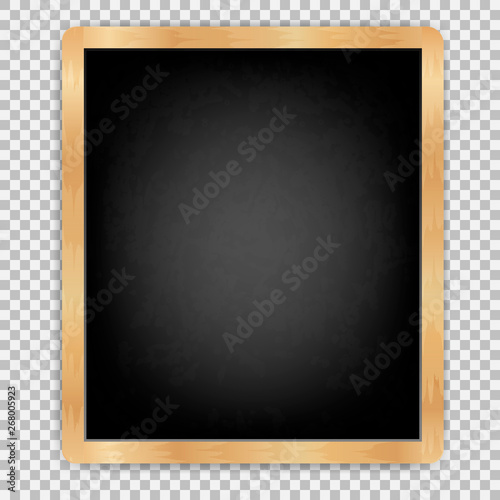 Black board vertical with wooden frame rubbed dirty board Menu for cafe and restaurant. Realistic style. isolated on transparent background vector illustration