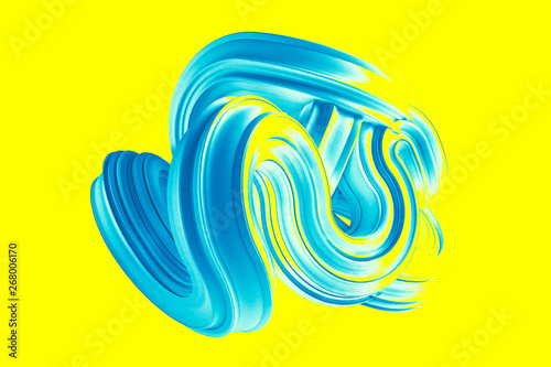 Abstract turquoise shape on a yellow background. 3d illustration, 3d rendering.