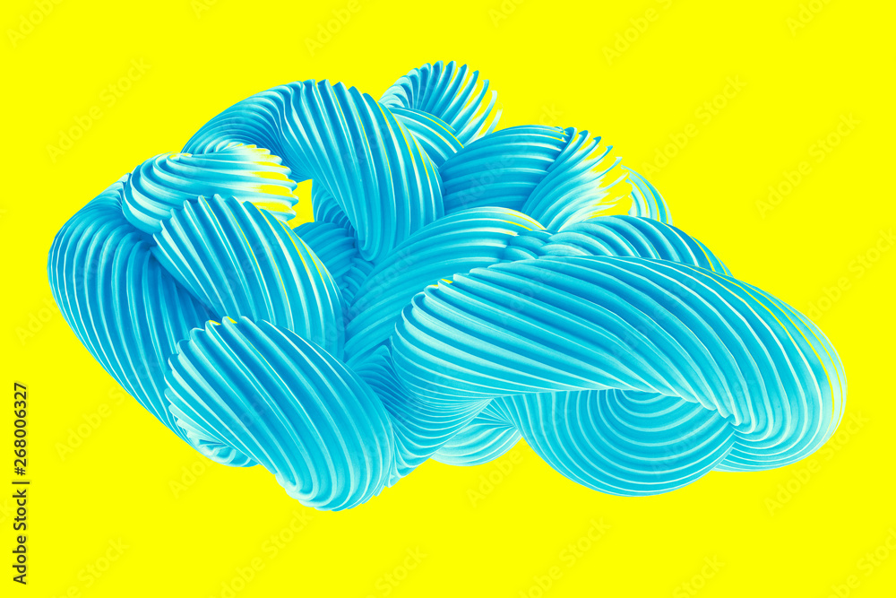 Abstract turquoise shape on a yellow background. 3d illustration, 3d rendering.