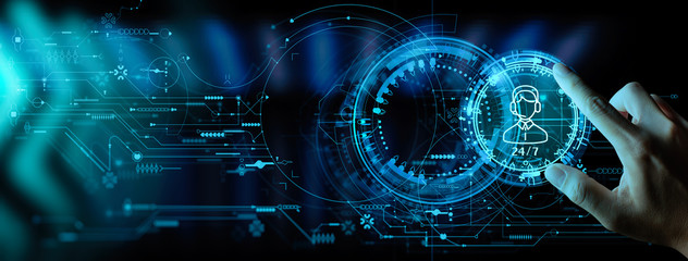 Hand working with Technical Support and Customer Service Business Technology Internet Ui.