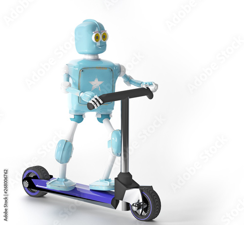 retro robot on scooter,3d,render.