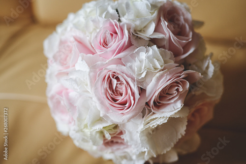 Wedding decoration. Bride's wedding bouquet. Details for wedding