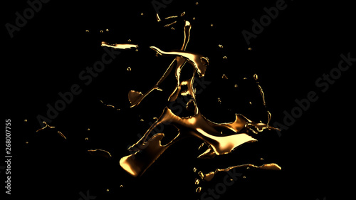 A splash of gold. 3d illustration, 3d rendering. © Pierell
