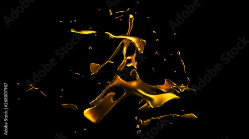 A splash of gold. 3d illustration, 3d rendering.