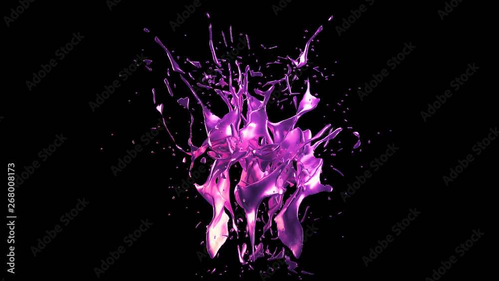 A splash of purple metal. 3d illustration, 3d rendering.