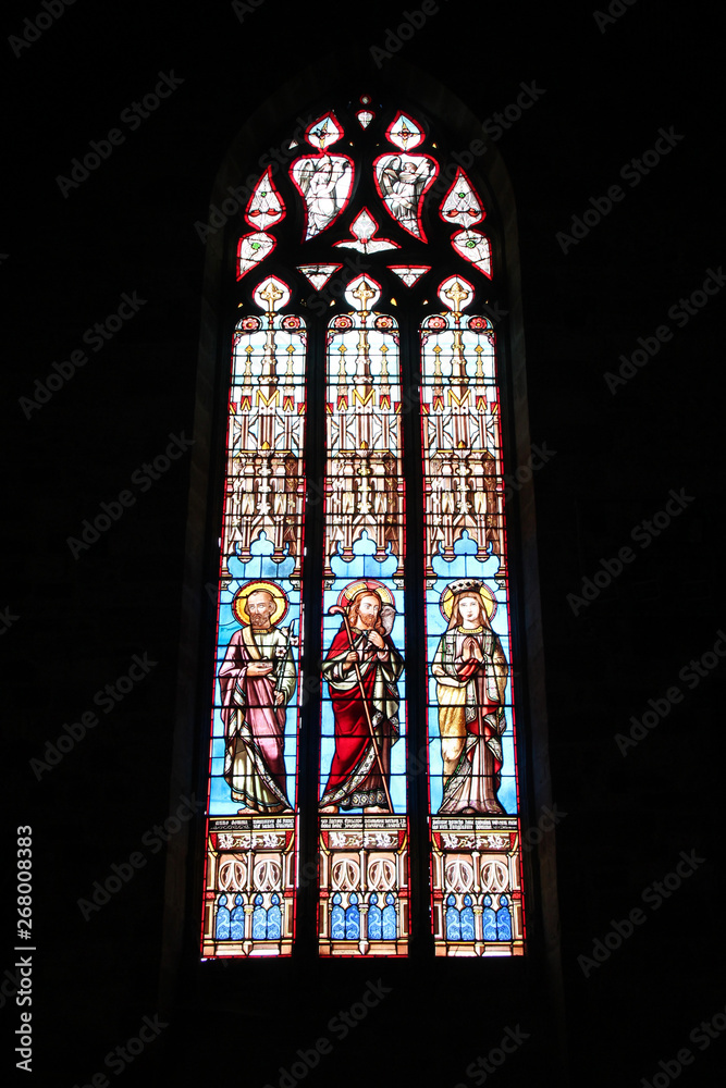 stained-glass window in the saint-vincent church in nay (france)