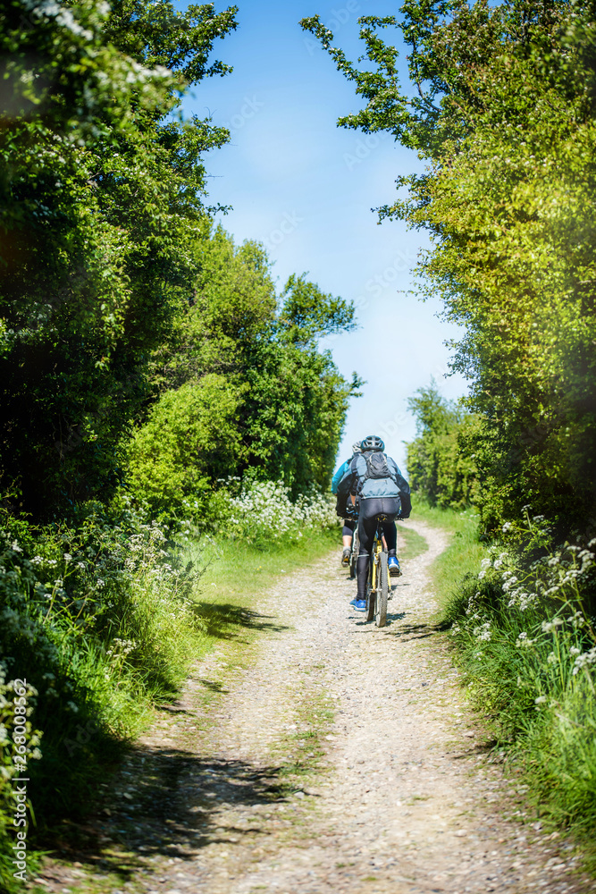 randonnée en vtt dans les chemins de campagne en été