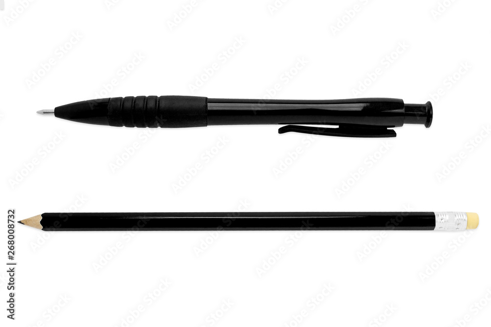 black pen and pencil, white background isolated black pen and pencil, white background isolated