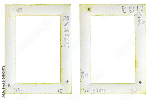 Photo frame for boy, white background isolated