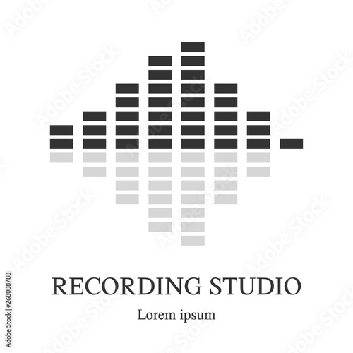 Equalizer icon. Music logo template. Recording studio label. Radio badge with sample text. Clean and modern vector illustration for design, web.
