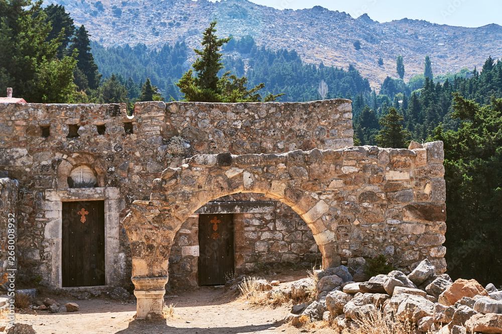 Stone ruins of the ancient city of Palio Pyli on the island of Kos in Greece.