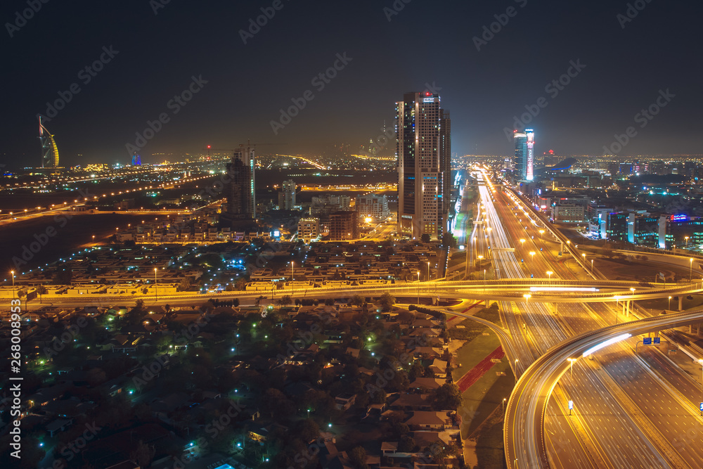 Dubai skyscraper with the crossing of a large road on the right