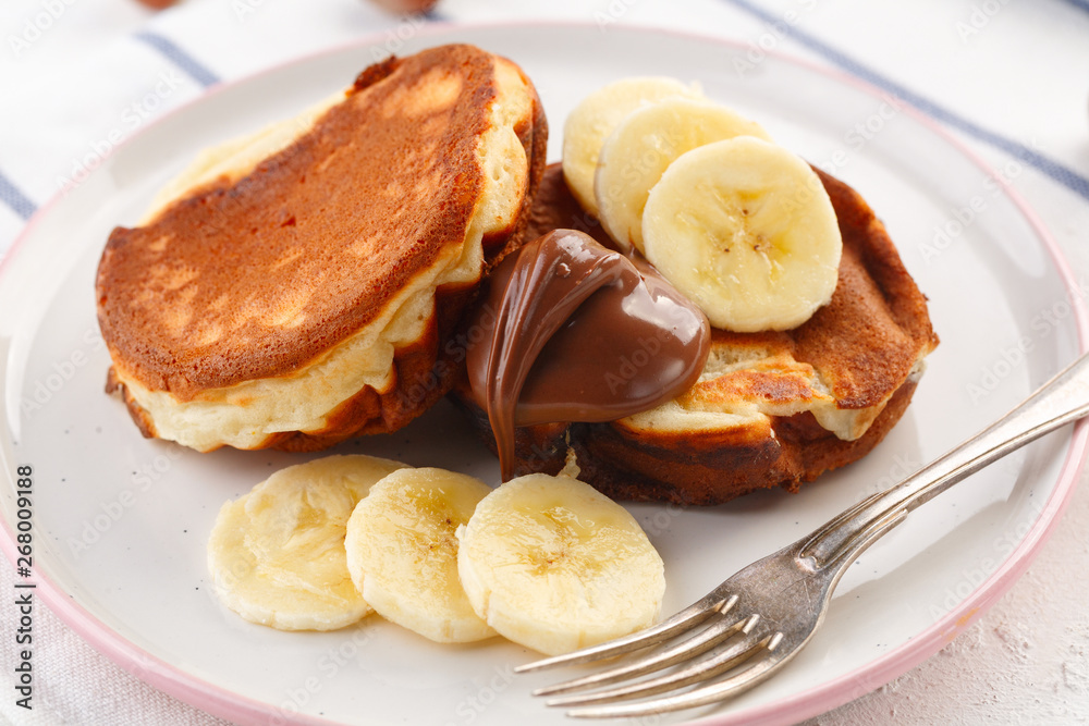 breakfast. Pancakes with peanut butter and bananas. breakfast. Pancakes with peanut butter and bananas.
