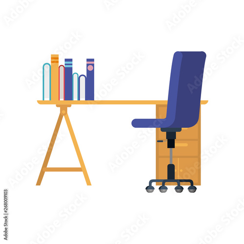 office desk with chair in white background